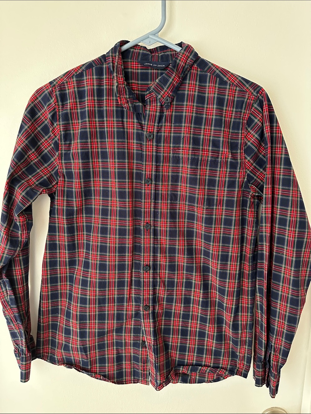 Janie & Jack Boys Red, Navy, & Green Plaid Button-Up Shirt